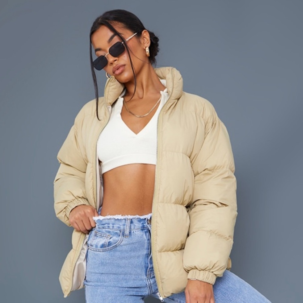 Stone Soft Touch Nylon Padded Panel Longline Puffer